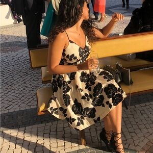 Elegant Black and Cream Floral Dress